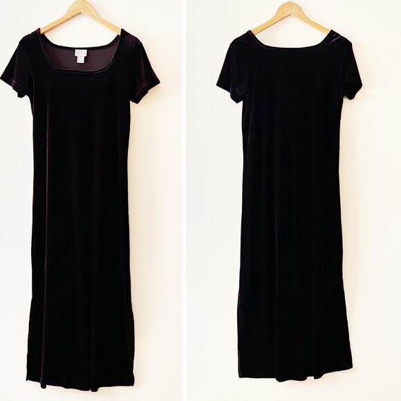 90s Vintage Cassini Purple Stretch Velvet Maxi Dress Size Medium - Picture 3 of 6